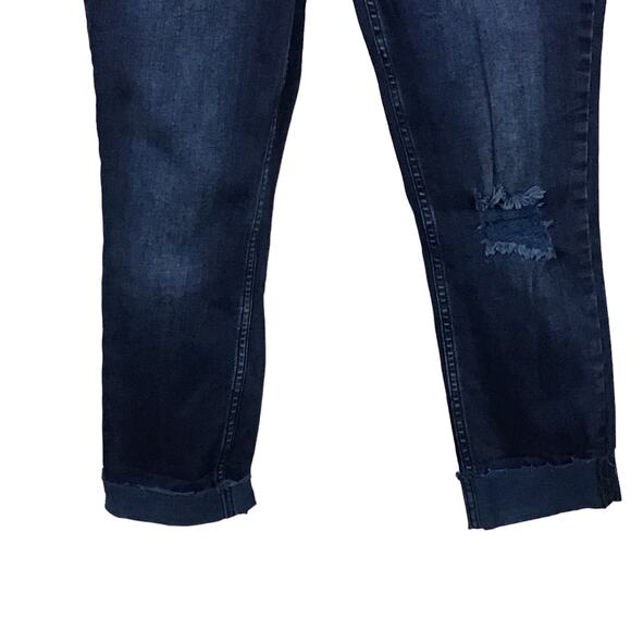 FREE PEOPLE Exposed Button Fly Crop Rolled Dark Indigo Blue Raw Hem Jeans sz 31 - Picture 6 of 10